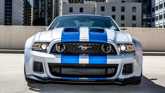 Mustang blue white stripes parking free wallpaper for desktop - medium preview image