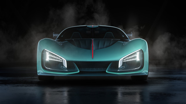 Blue sports car fog hood free wallpaper for desktop - medium preview image