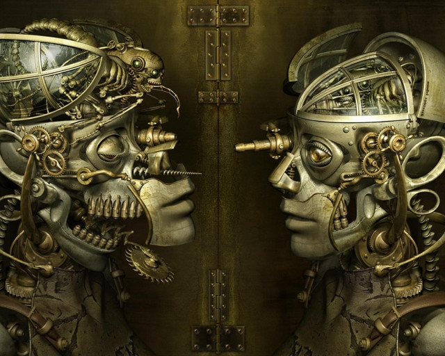 Metal faces gears mechanical art free wallpaper for desktop - medium preview image