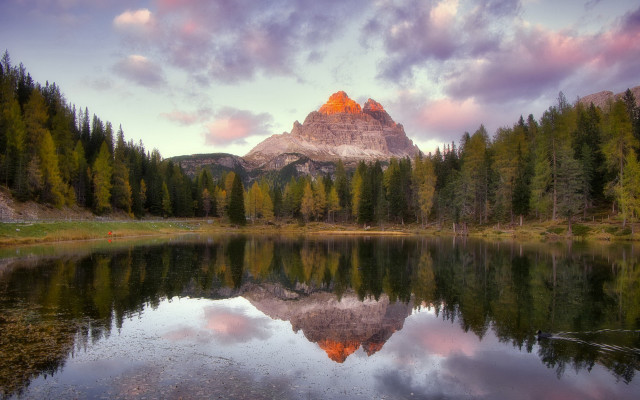 Mountain reflection lake forest sunset free wallpaper for desktop - medium preview image