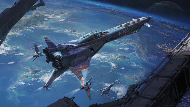 Fighter jet earth space station free wallpaper for desktop - medium preview image