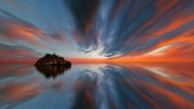 Small island cloudy sunset matte free wallpaper for desktop - medium preview image