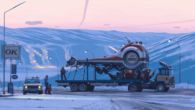 Truck hauling large object snow free wallpaper for desktop - medium preview image