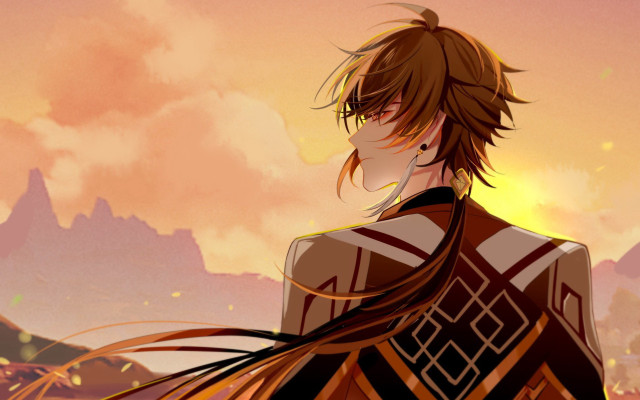 Mountain sunset man longhair jewelry free wallpaper for desktop - medium preview image