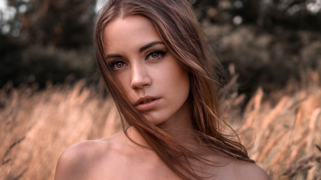 Woman longhair field blurry bokeh free wallpaper for desktop - medium preview image