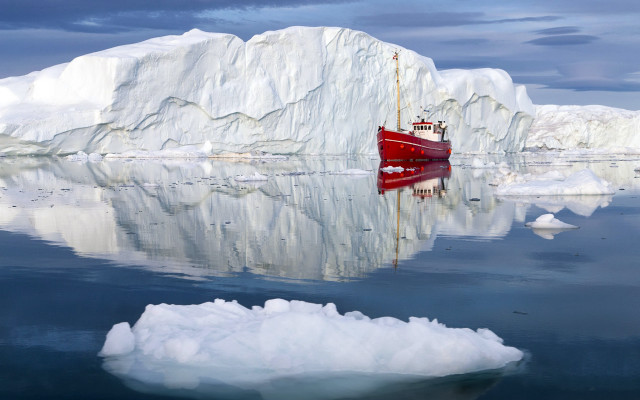 Boat iceberg ocean cloudy sky #2 free wallpaper for desktop - medium preview image