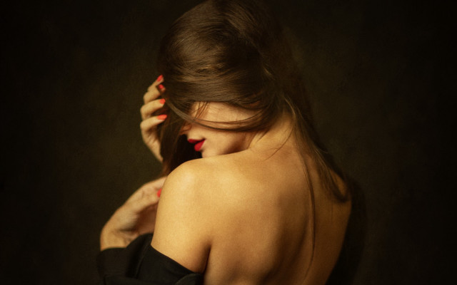 Woman black dress bun in free wallpaper for desktop - medium preview image