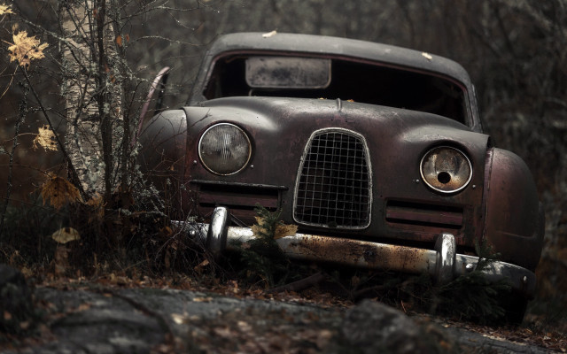 Old car woods rusty hood free wallpaper for desktop - medium preview image