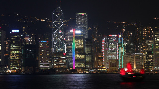 Boat city night lights aurora free wallpaper for desktop - medium preview image