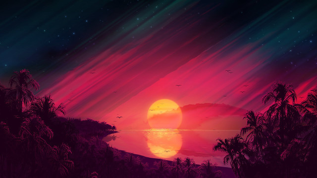 Sunset red sun purple sky free wallpaper for desktop - medium preview image