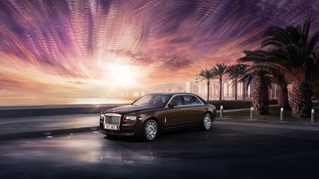 Car palm trees sunset reflection free wallpaper for desktop - medium preview image