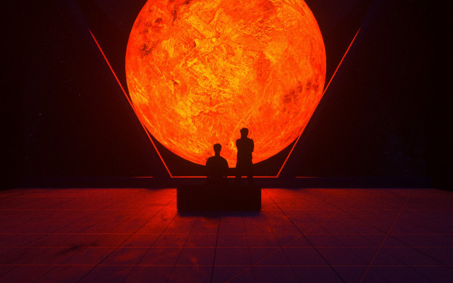 Two people bench orange moonlight free wallpaper for desktop - medium preview image