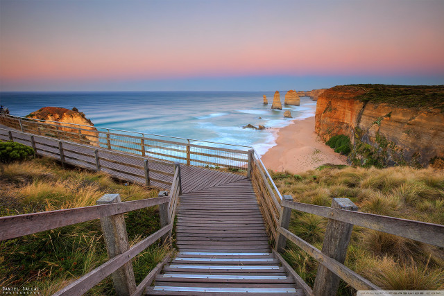 Wooden staircase beach ocean cliffs #2 free wallpaper for desktop - medium preview image