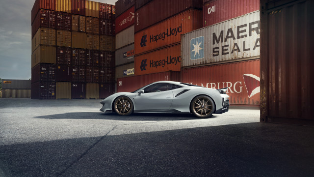 White sports car shipping container free wallpaper for desktop - medium preview image