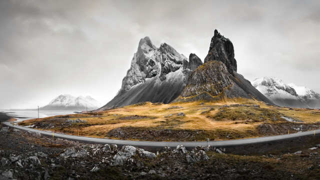 Mountain road snowy sky horizon free wallpaper for desktop - medium preview image