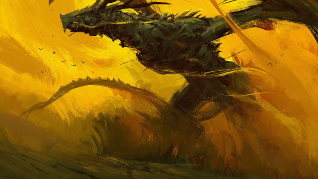 Dragon sword yellow background fantasy free wallpaper for desktop - medium preview image