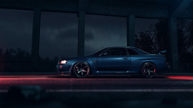 Blue car night starry sky free wallpaper for desktop - medium preview image