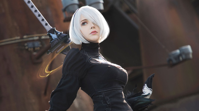 White hair black outfit sword free wallpaper for desktop - medium preview image