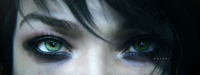 Green eyes closeup black hair free wallpaper for desktop - medium preview image