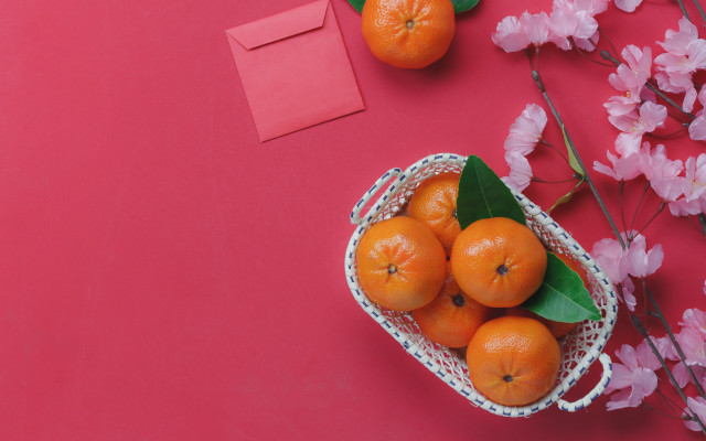 Basket oranges table flowers envelope free wallpaper for desktop - medium preview image