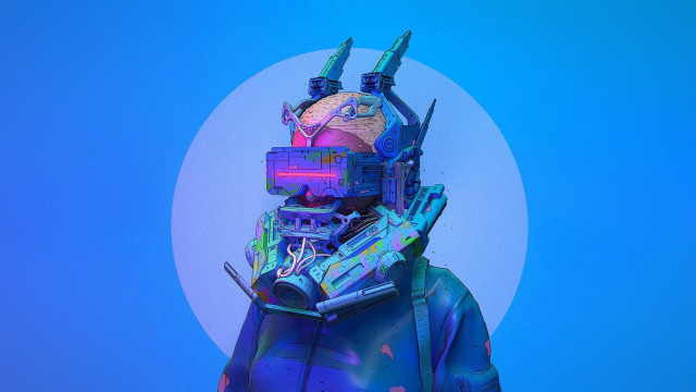 Futuristic man helmet suit cyberpunk free wallpaper for desktop - medium preview image