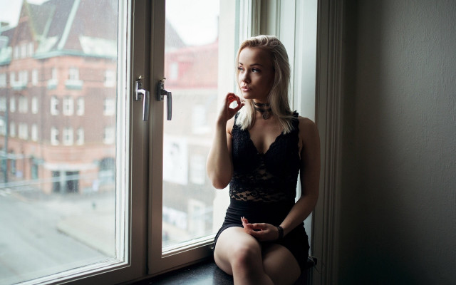 Woman sitting window portrait rococo free wallpaper for desktop - medium preview image