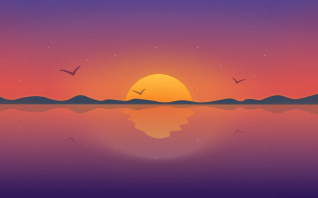 Sunset birds water mountains purple free wallpaper for desktop - medium preview image