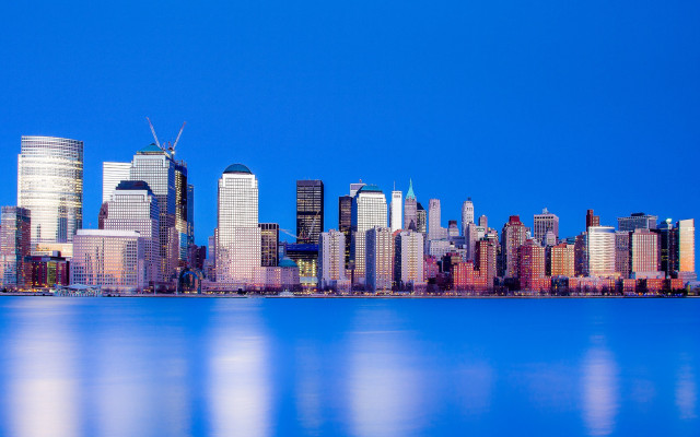 City skyline blue water architecture free wallpaper for desktop - medium preview image