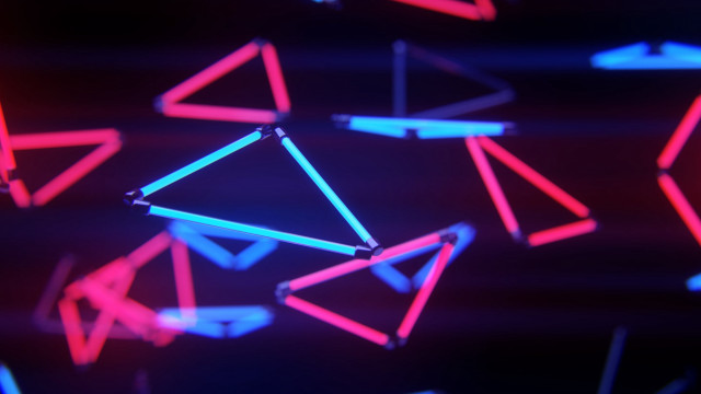 Neon triangles geometric abstract raytraced free wallpaper for desktop - medium preview image