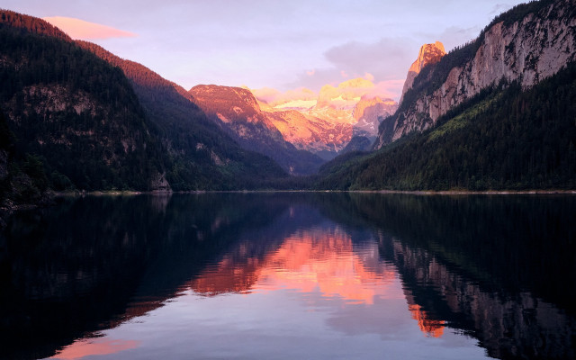 Mountain reflection sunset lake city free wallpaper for desktop - medium preview image