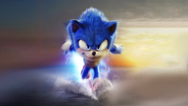 Blue sonic riding surfboard ocean free wallpaper for desktop - medium preview image