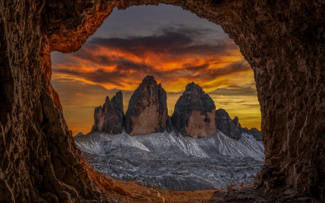 Mountain range cave sunset red free wallpaper for desktop - medium preview image