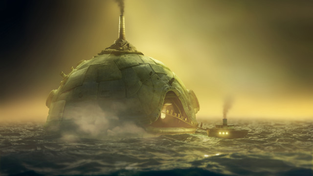 Small boat ocean building matte free wallpaper for desktop - medium preview image