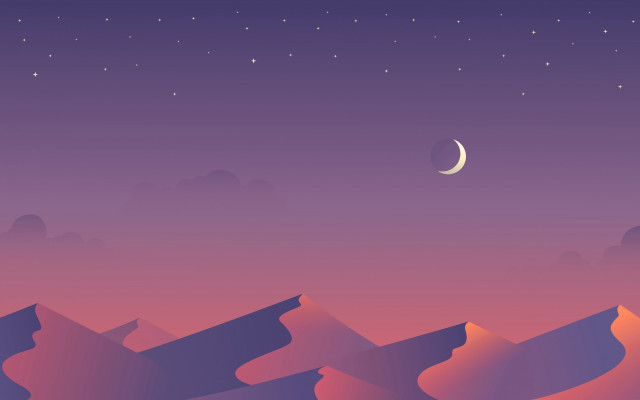 Night crescent stars desert minimalist free wallpaper for desktop - medium preview image