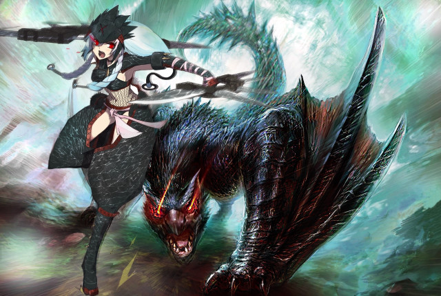 Woman riding dragon demon forest free wallpaper for desktop - medium preview image