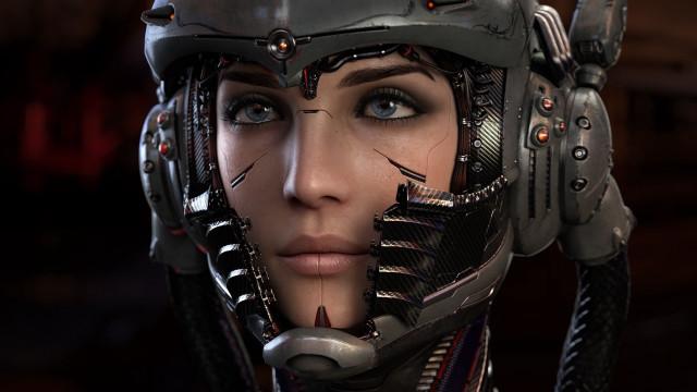 Woman helmet sci fi cyberpunk free wallpaper for desktop - medium preview image