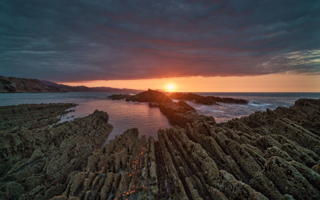 Sunset rocky beach mountain water #4 free wallpaper for desktop - medium preview image