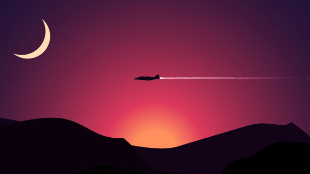 Plane sunset mountains crescentmoon jettrail free wallpaper for desktop - medium preview image