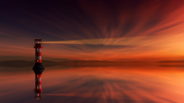 Lighthouse sunset matte painting radiant free wallpaper for desktop - medium preview image