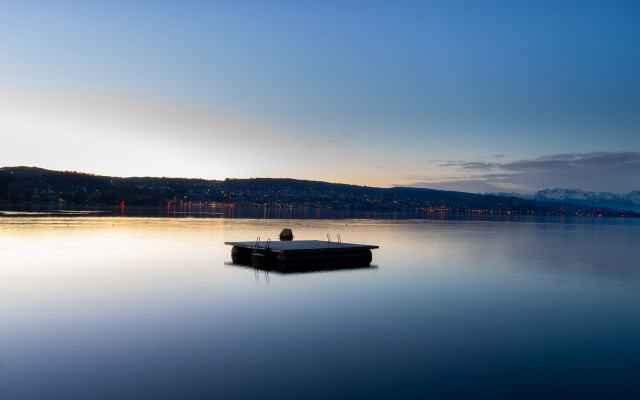 Dusk lake dock mountain sunset free wallpaper for desktop - medium preview image