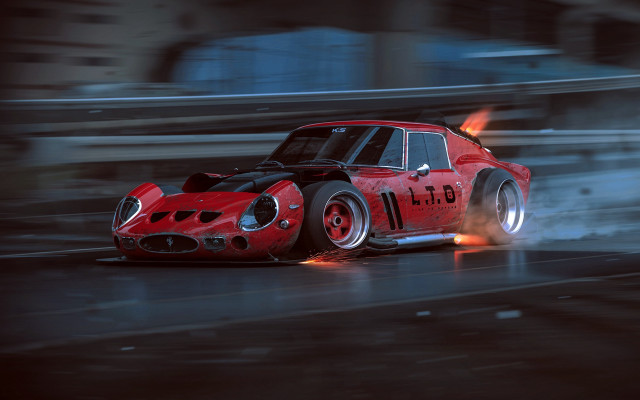 Red race car flames rain free wallpaper for desktop - medium preview image