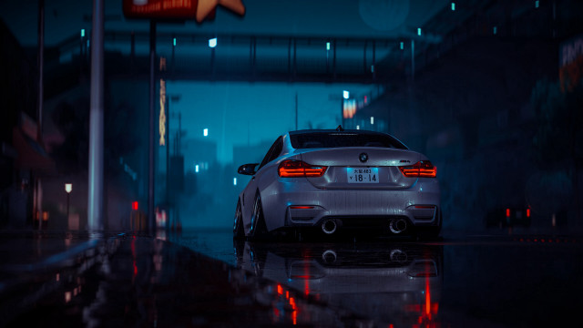 Car wet street night lights free wallpaper for desktop - medium preview image