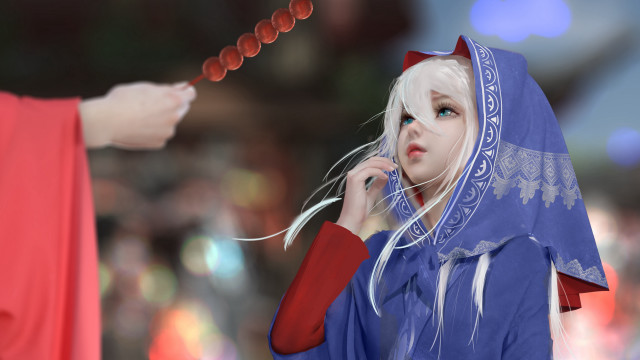 Woman blue red costume cellphone free wallpaper for desktop - medium preview image