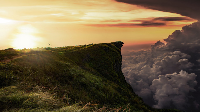 Hill sunset clouds nature matte free wallpaper for desktop - medium preview image