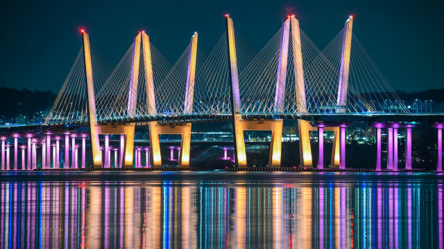 Bridge lights reflection night cityscape free wallpaper for desktop - medium preview image