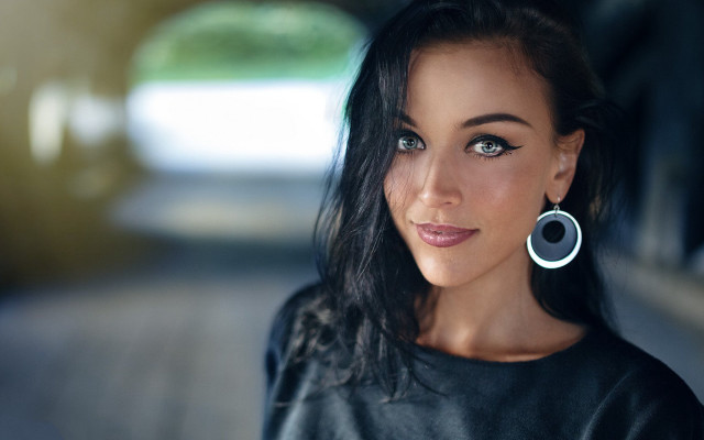 Woman black shirt earrings blue free wallpaper for desktop - medium preview image