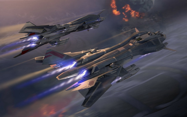 Fighter jets planet fireball clouds free wallpaper for desktop - medium preview image