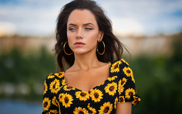 Sunflower dress hoop earrings portrait free wallpaper for desktop - medium preview image