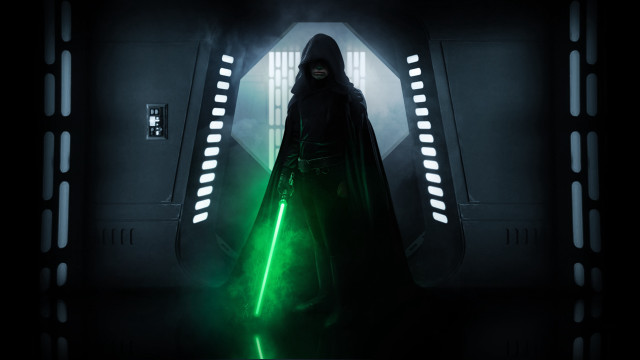 Dark room green saber holography free wallpaper for desktop - medium preview image