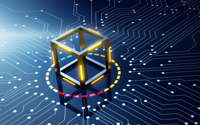 Stylized cube circuit blue white free wallpaper for desktop - medium preview image